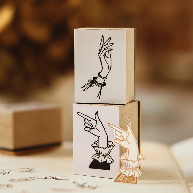 Journal GO Vintage Hand Gesture Wooden Rubber Stamps, Retro Line Art Decorative Seals for Journaling, Scrapbooking & DIY Crafts