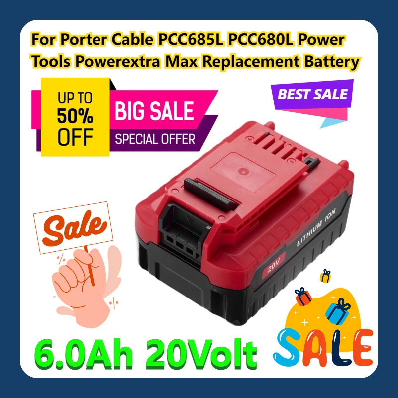 

For Porter Cable PCC685L PCC680L Power Tools Powerextra 6.0Ah 20 Volt Max Replacement Battery