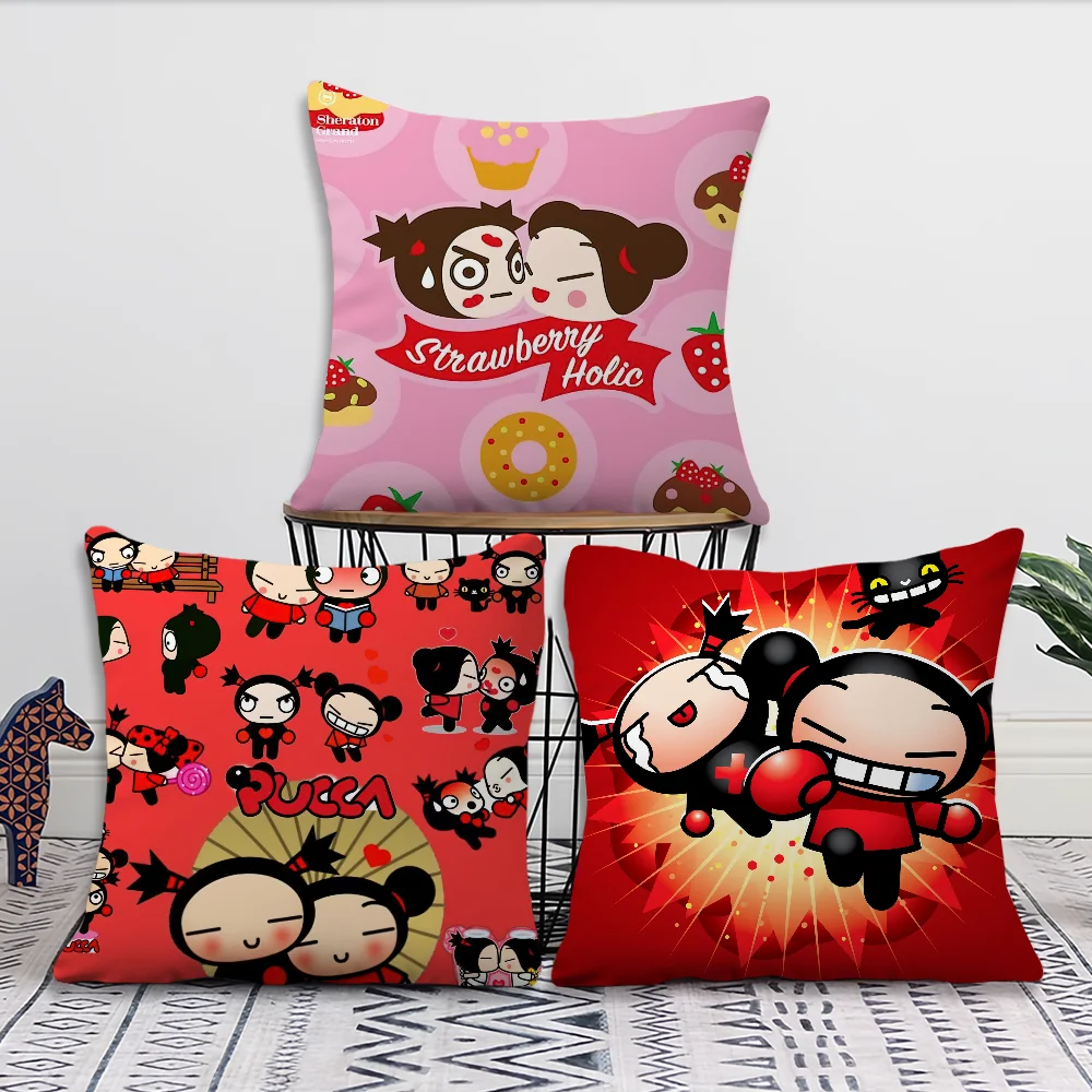 Decoration Room P-Pucca Home Sofa living Office C-Couple Cute Car Nordic Cartoon Simplicity Pillow Cover