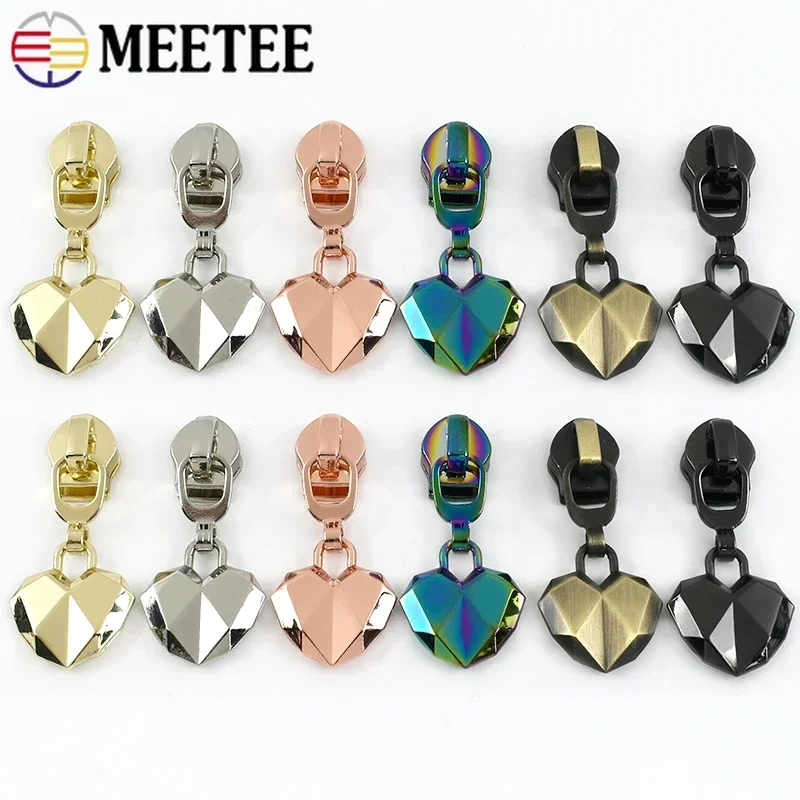 

Meetee 5-20Pcs 5# Nylon Zipper Slider Heart Shape Zippers Puller Bag Jacket Zip Head Garment Luggage Zips Repair Kit Accessories