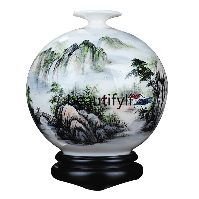 

Suet jade porcelain landscape national style hand-painted landscape vase Chinese high-end home decoration ornament gifts