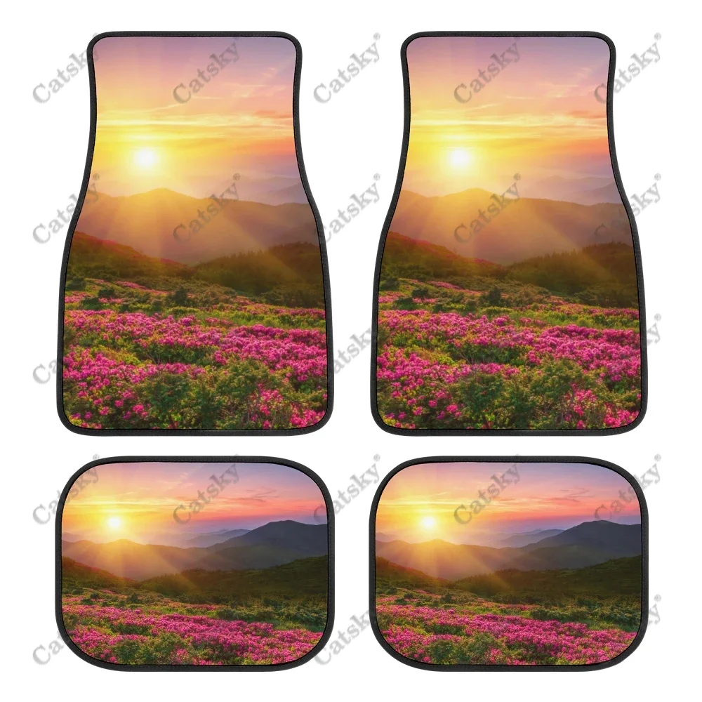 Sunset Flower Sea Scenery Automotive Interior Anti-Slip Floor Mat Decor Rubber Car Floor Mats Heavy Dust Durable Foot Carpets