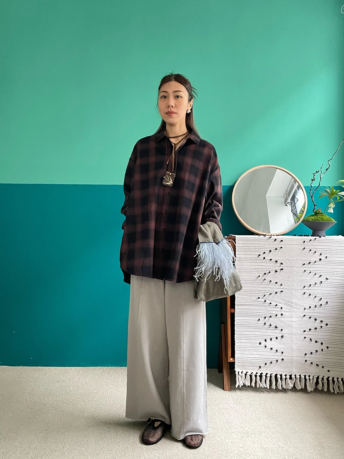 

Cxxmagique Plaid Thickened Loose Casual Shirt Jacket Style Shoulder Drop Color Block Spring Autumn Long Sleeve Outerwear