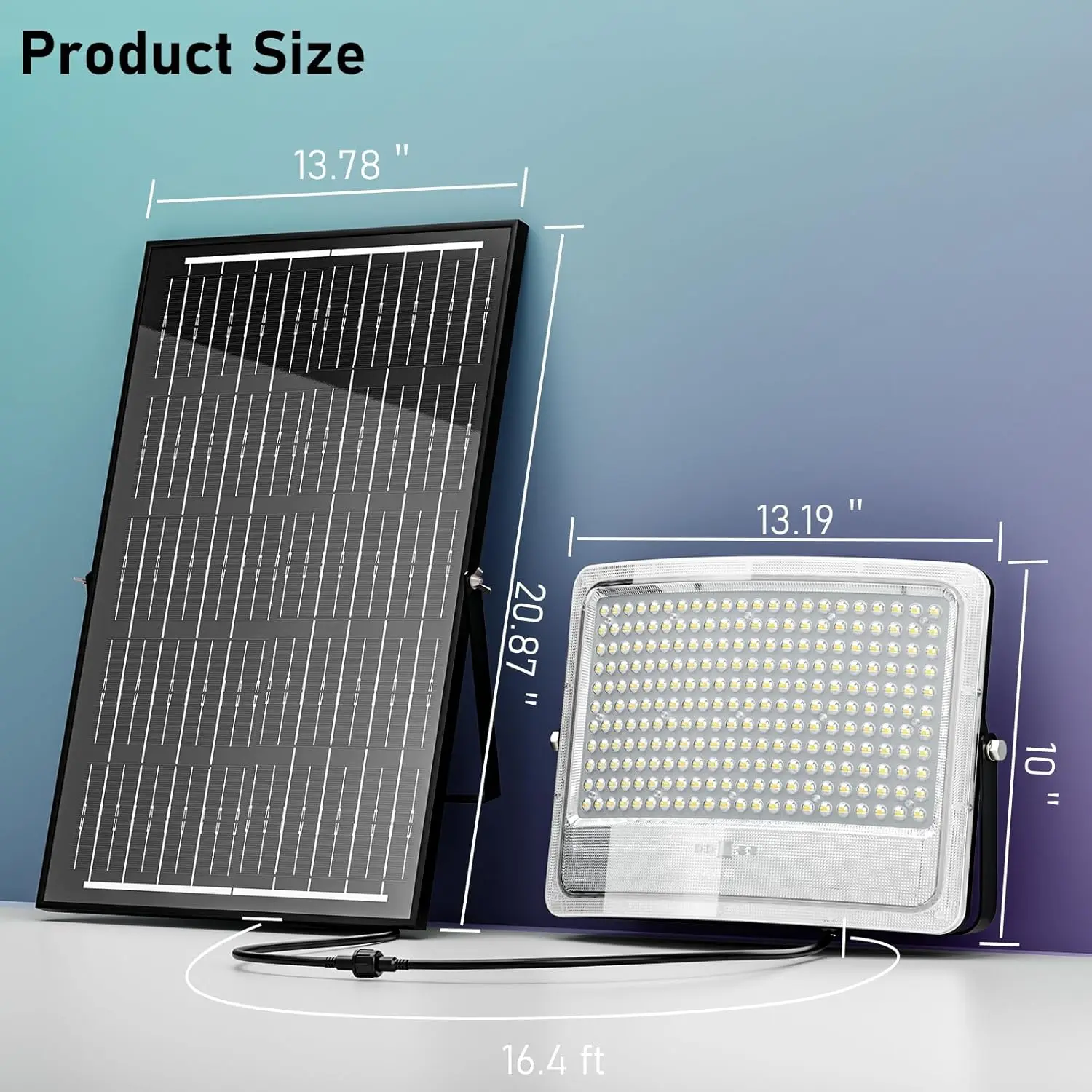 أضواء كاشفة تعمل بالطاقة الشمسية بقدرة 8000 وات في الهواء الطلق، مصباح أمان مقاوم للماء من الغسق إلى الفجر مع مستشعر حركة وكابل 16.4 قدم للفناء والمرآب وال P