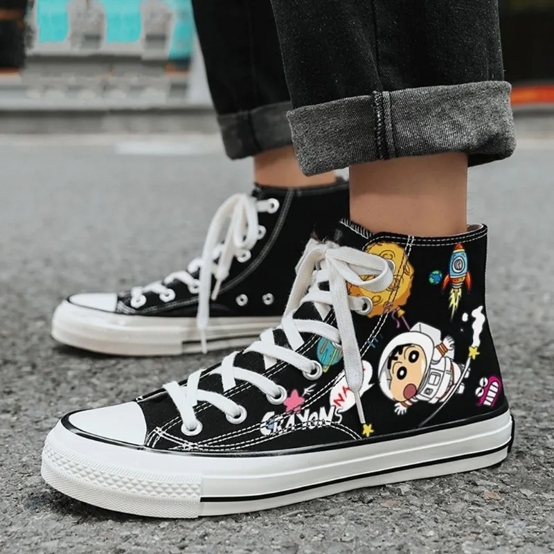 New Crayon Shin-chan Cartoon Hand-painted Shoes Limited Edition College Anime Kawaii Student High-top Lace-up Canvas Shoes Gift