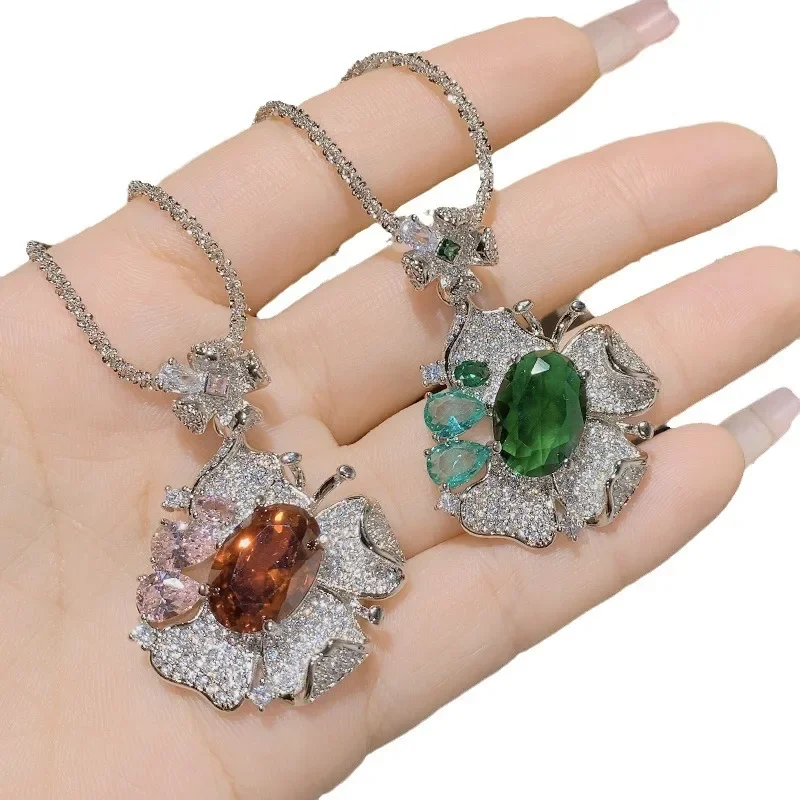 MDL مويسانيتي نمط المذنب فراشة زهرة الأحجار الكريمة مجموعة امرأة غنية مطلية بالذهب مايكرو مجموعة الأخضر الإسبنيل الفقرة Cuic حلقة زركونيا