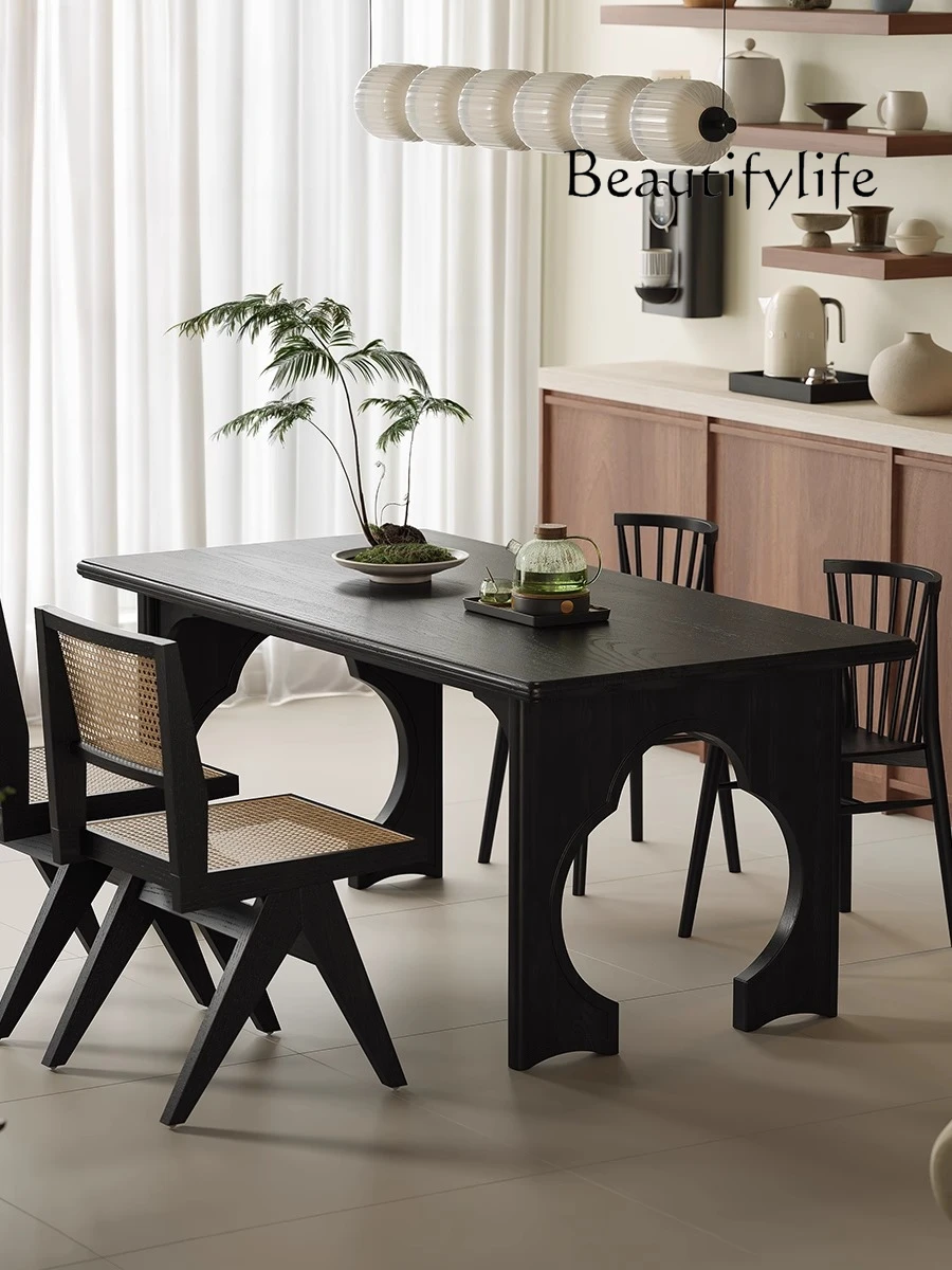 

Dining table French retro style solid wood dining table rock slab new Chinese style medieval style square tea table