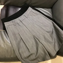 Pantalones cortos negros y grises de cintura alta, pantalones cortos a rayas de verano a medida, sueltos para mujer, ropa de oficina para mujer S ~ 3XL