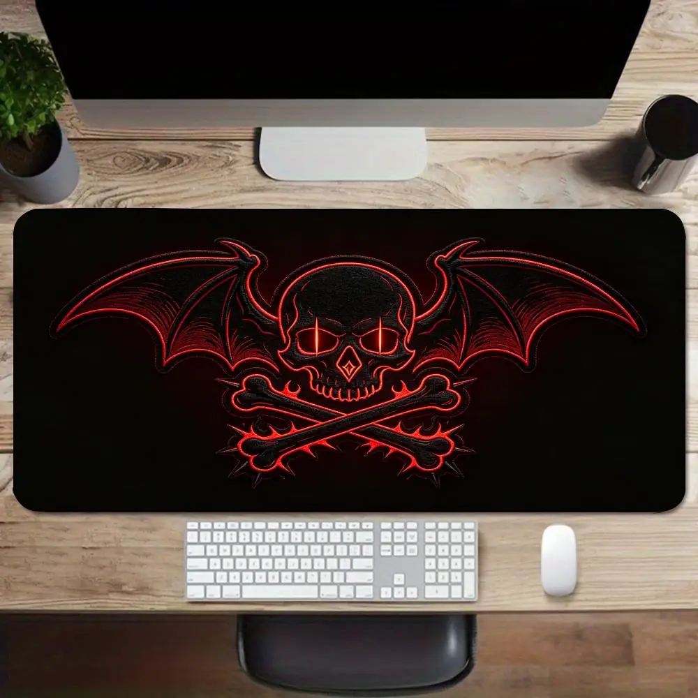 Playmat For Games Golden Crown Skull Cross Bones Fire Glowing Eyes Retro Metal Style For Laptop Bedroom Learning Pad