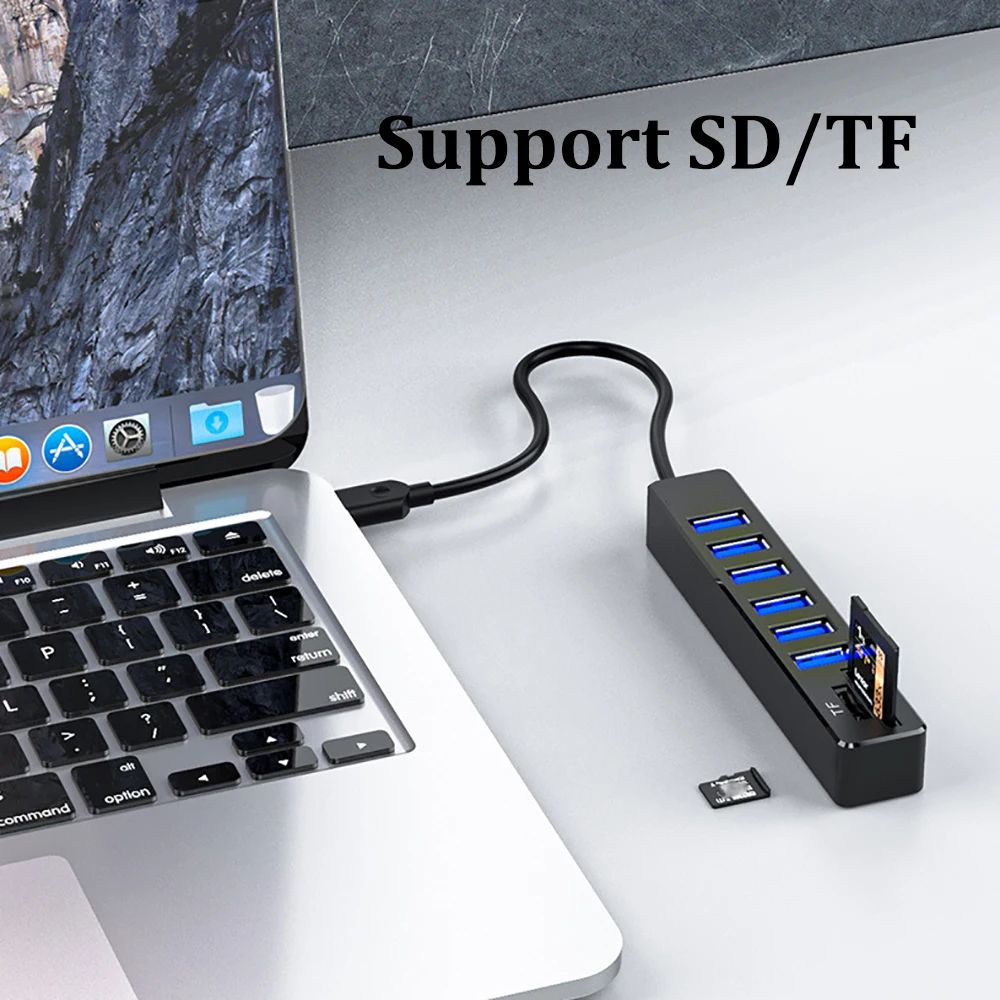 8-in-1 USB HUB USB 2.0 Splitter 480Mbps High Speed  OTG Adapter USB Docking Station with SD TF Port For PC Laptop Macbook Pro