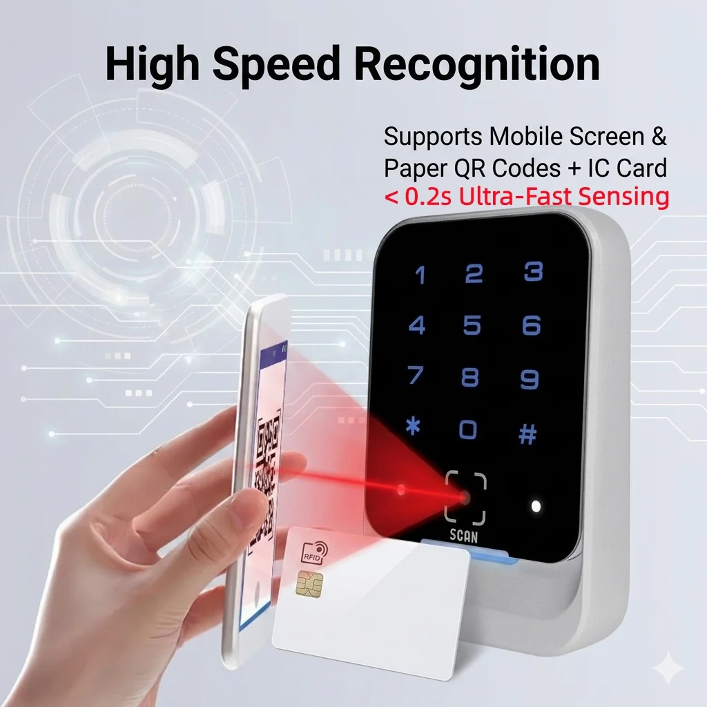 Dynamic QR Code Scanner NFC RFID IC Card Reader Keypad Wiegand 26 34 RS485 Waterproof Smart Door Access Control Visitor Entry