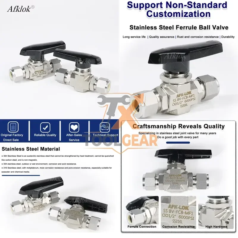 2026hotsale* AFKLOK High Pressure Ball Valve 1/8"-1/2" 6mm-12mm Ferrule SS316 6000/3000/1000 PSI Panel Mount for