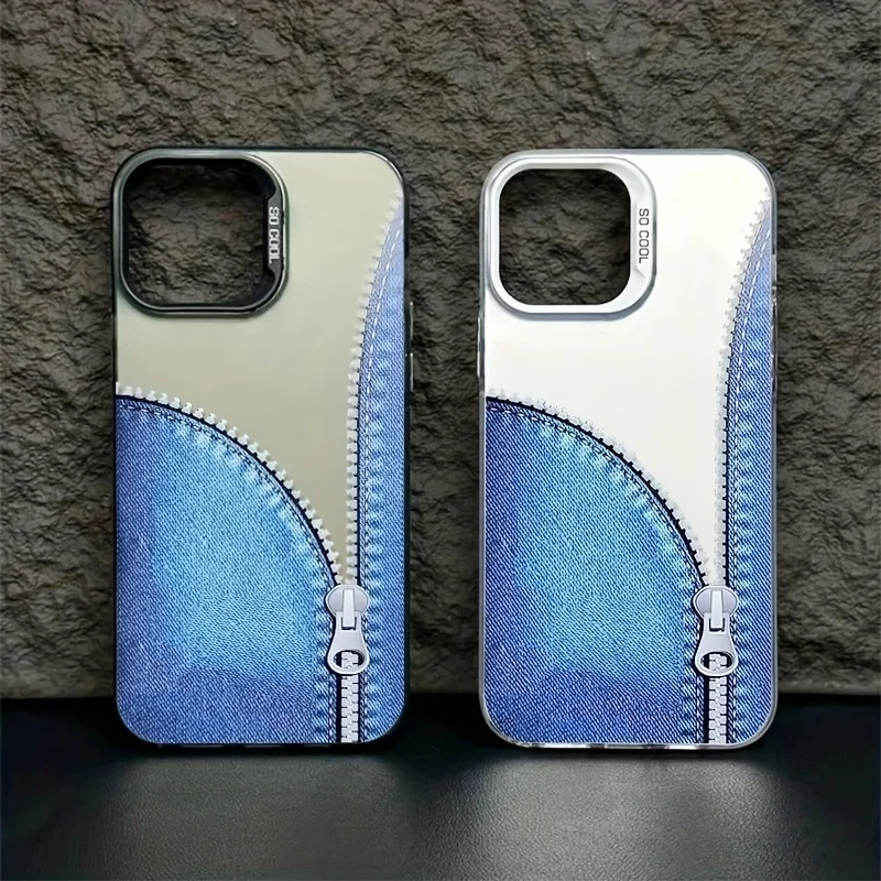 

Denim zipper pattern phone case for iPhone 17 16 15 14 13 12 11 Pro/ Max/Plus shock-proof rear cover anti-fingerprint