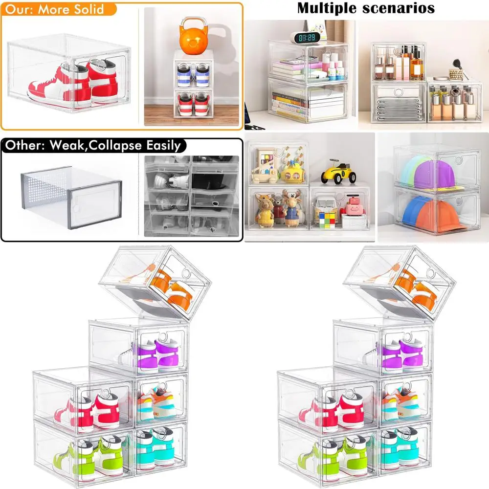 

Компактные прозрачные коробки для обуви с магнитной передней дверцей, белые