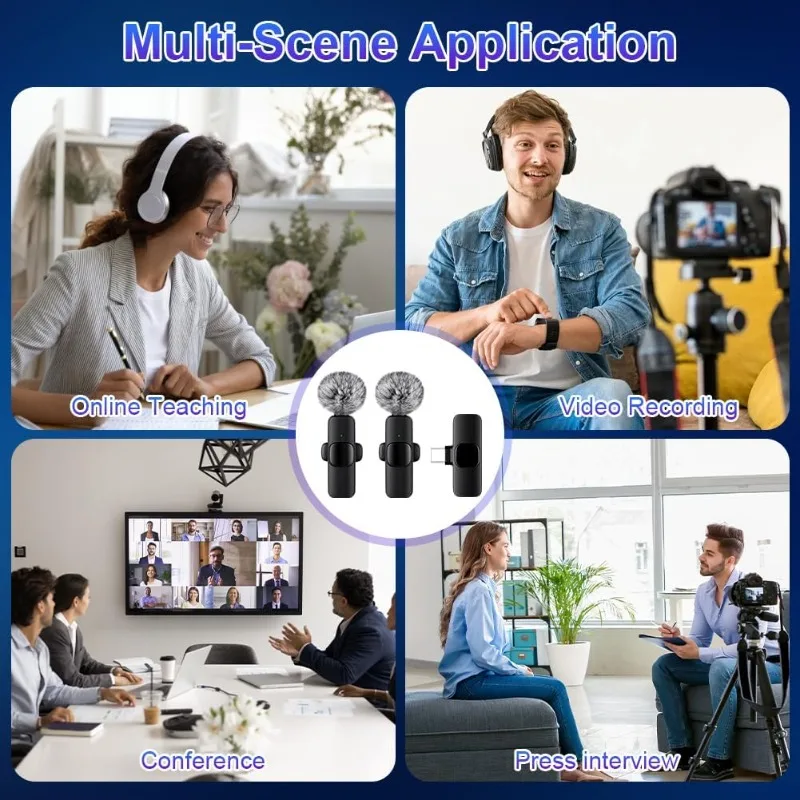Mini micrófono de solapa inalámbrico para iPhone Android con cancelación de ruido, portátil para grabación de video, entrevistas 5