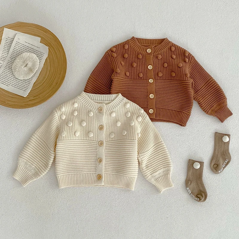 Korean Style Spring Autumn Infant Baby Girls Knitting Cardigan Coat Long Sleeve  Solid Color Newborn Baby Girls Sweater Coat