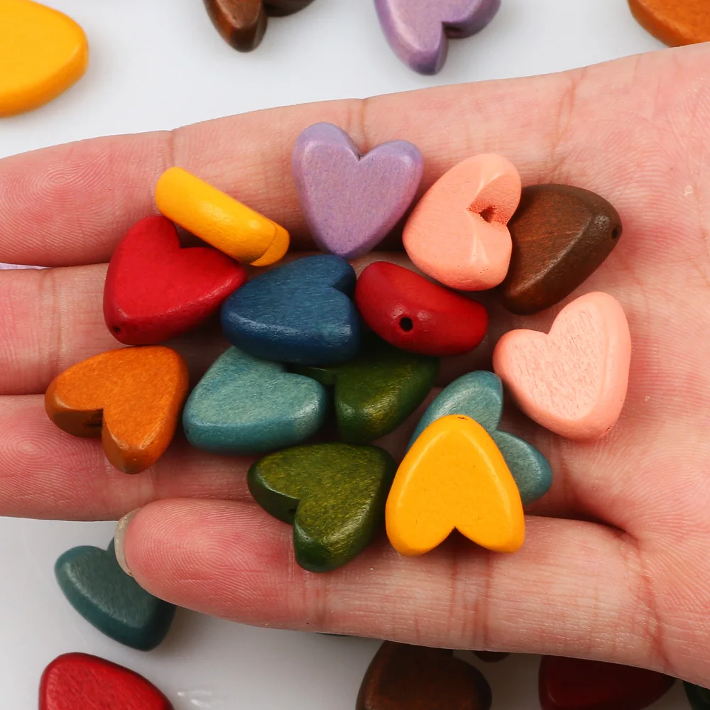 10pcs 15mm Natural Wood Heart Shape Beads Multicolor Loose Spacer Wooden Beads For Jewelry Making Diy Bracelet Accessories