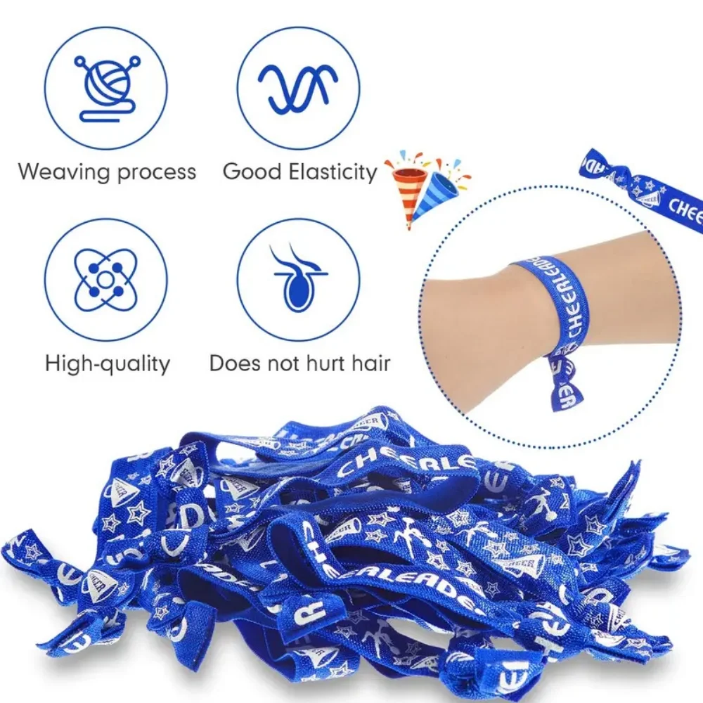 50Pcs/200Pcs Cheerleaders Printed Knoted Elastic Hair Ties Bracelet Women's Wristband Horsetail Fixed Hair Band Accessories
