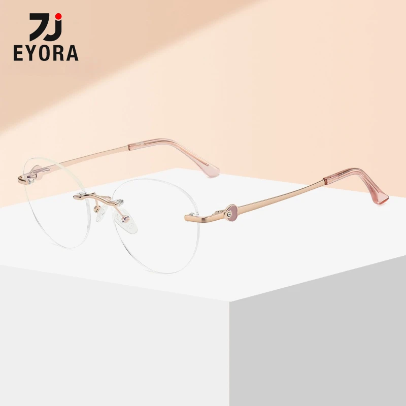

EYORA Minimalist Rimless Cat Eye Metal Reading Glasses Anti Blue Ray Myopia and Hyperopia Photochromic Prescription Eyewear Lens