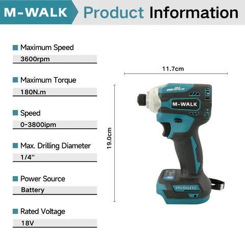 M-WALK DTD171 Borstlös Motor Slagskruvdragare Uppladdningsbar Borrmaskin Sladdlös Elektrisk Skruvdragare Elverktyg För Makita 18V Batteri 10 best sales drillpro kdw9422 - №3