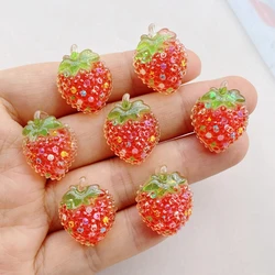 8Pcs Cute Red Strawberries Series Flat Back Resin Cabochons Scrapbooking DIY Jewelry Craft Decoration Accessorie