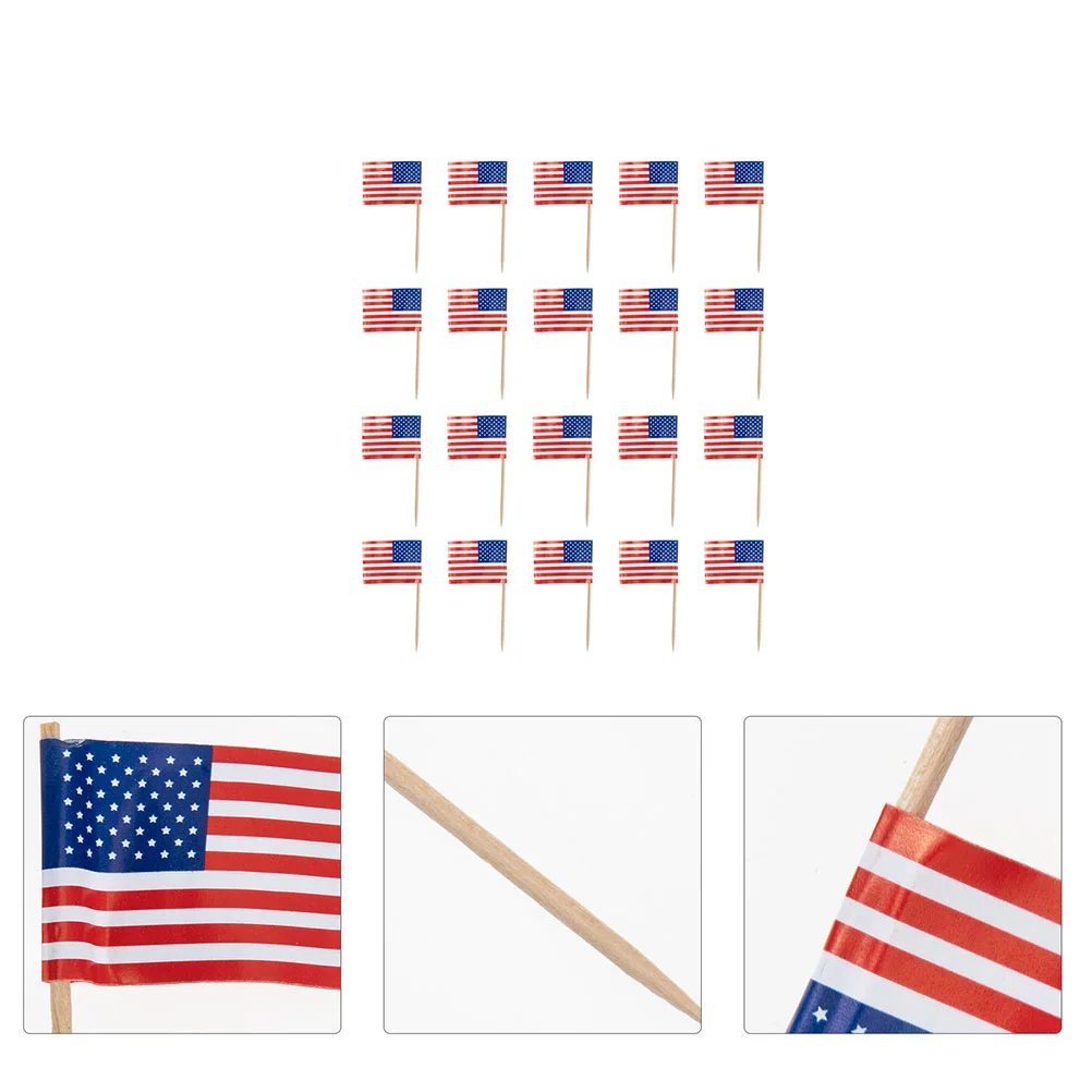 50 Pcs Cocktail Picks Flag Ornaments Cake Decor Wooden Usa Bamboo Decorative Fruit Toothpicks