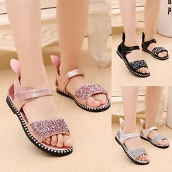 JGSHOWKITO 2024 Hot Sale Baby Girl Sandals Fashion Bling Shiny Rhinestone Girls Shoes With Rabbit Ear Kids Flat Sandals 13-22CM