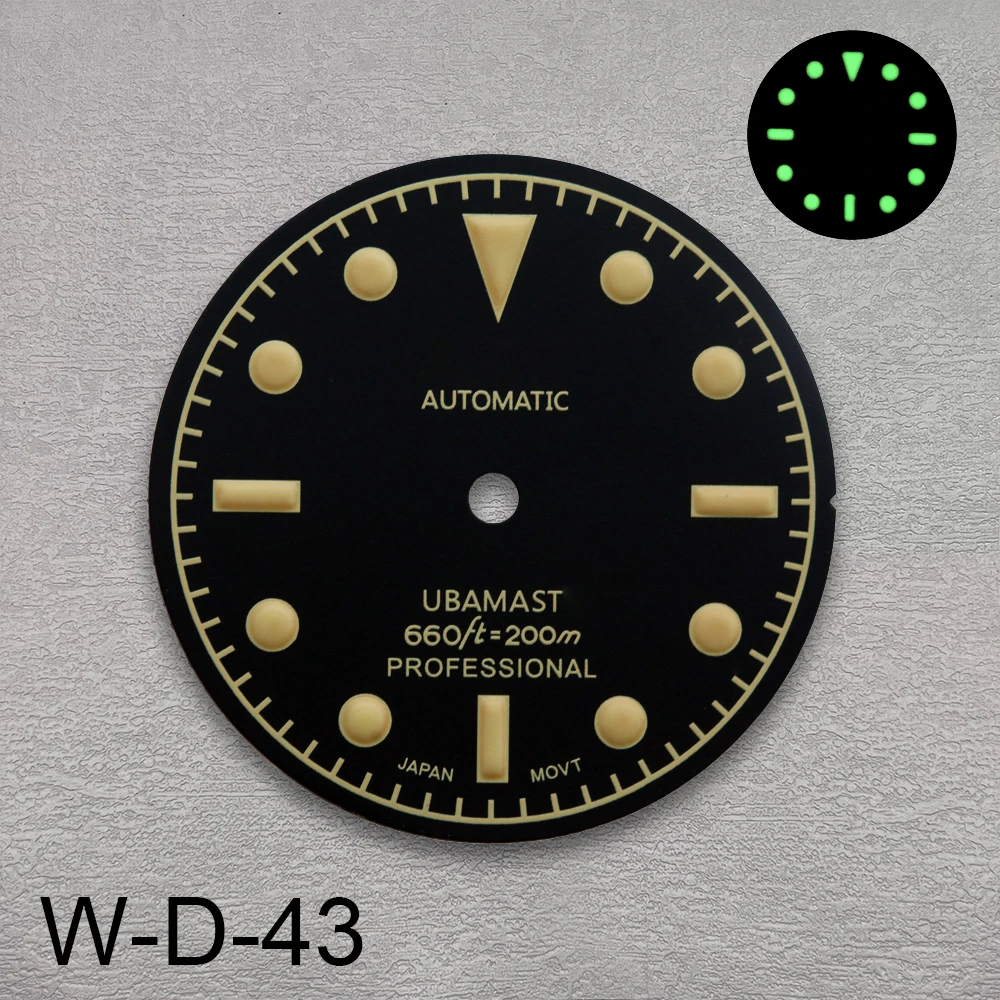 S 로고 SUB 레트로 다이얼, NH35, NH36, 4R, 7s 무브먼트 C3 녹색 발광 시계 수정 액세서리, 28.5mm