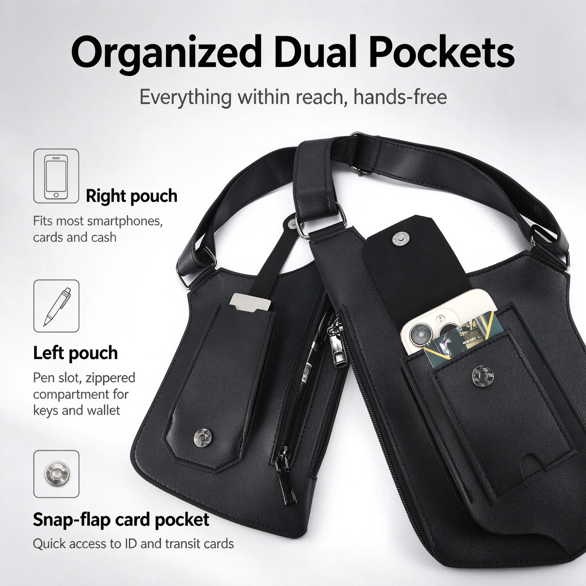 Echwear Multi-pocket Tactical Chest Harness Vest Bag PU Leather Shoulder Chest Rig for Outdoor Sports - view 2