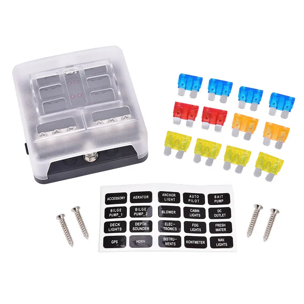 

6-Way Blade Fuse Block Indicator Waterproof Protection Cover And Label Sticker For Car Truck Trailer Car Accessories Bus Bar Kit