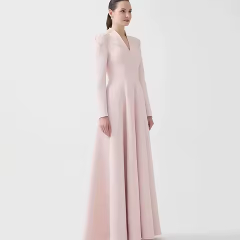 Customized Elegant V-Neck Long Sleeves Evening Dress Classic A-Line Simple Jersey Homecoming Dress Delicate Beading Prom Dresses