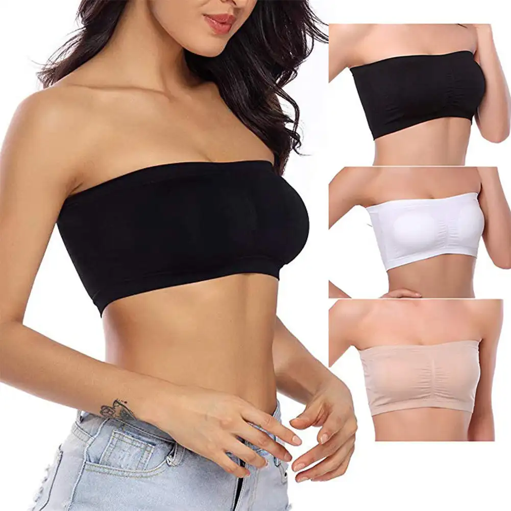 Soutien-gorge bustier double épaisseur, grande taille, sans bretelles, haut rembourré, extensible, sans couture