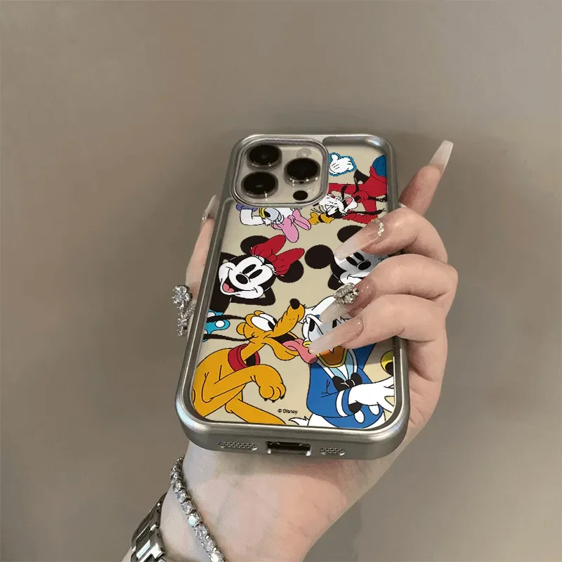 Full Screen Mickey Minnie Mouse Black Strap Phone Case For iPhone 16 14 12 13 11 15 Pro Max XR XS MAX 7 8 Plus Y2K Lovely Cover