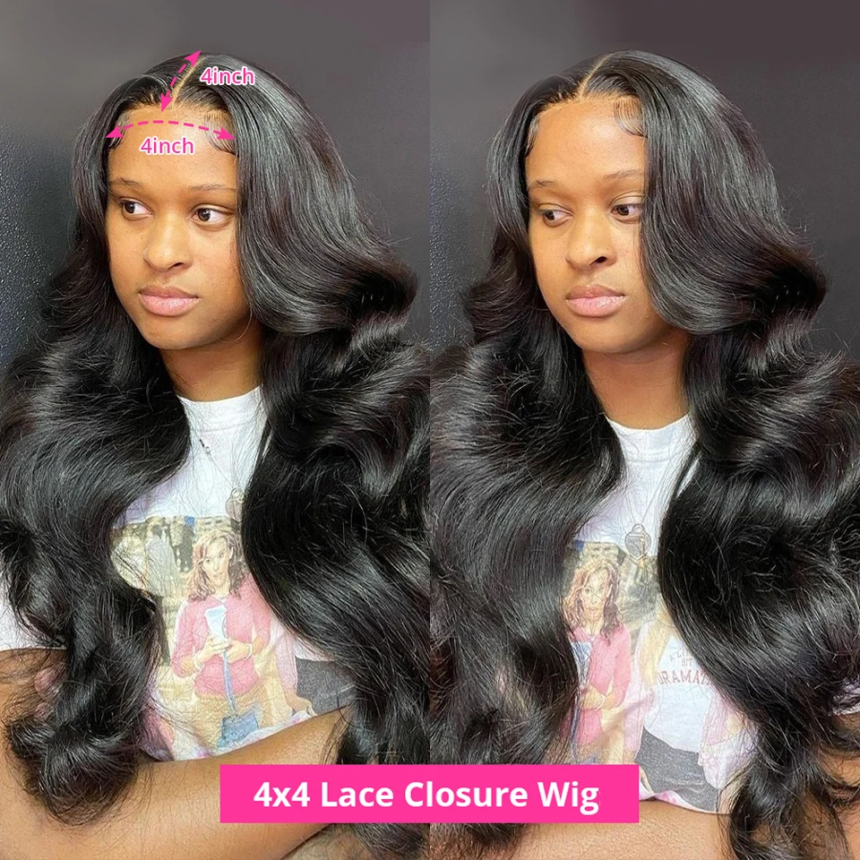 4x4 Transparent Lace Closure Human Hair Wigs Cranberry Hair Brazilian Human Hair Body Wave 4x4 Lace Closure Wig 180% Density