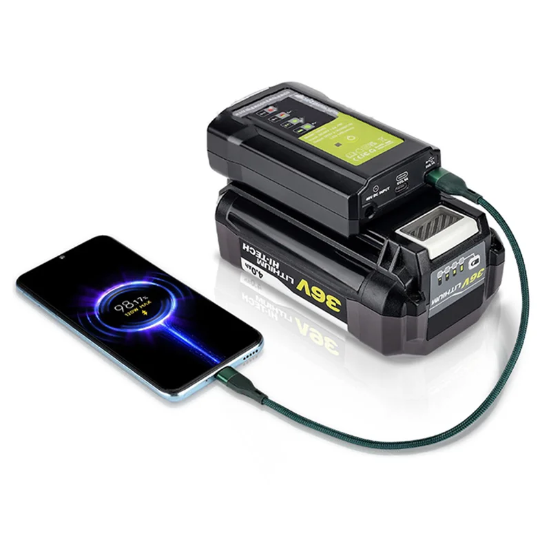 

High Quality-LED Adapter Only 3Wadapter Light With USB For Ryobi 36-40V Battery LUB40V Charger Overcharge Protection With DC Eme