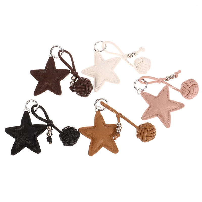 Fashion PU Leather Heart Star Keychain Women\'s Bag Charm Pendant Pentagram Car Keychain Handbag Hanging Decoration Couple Gift