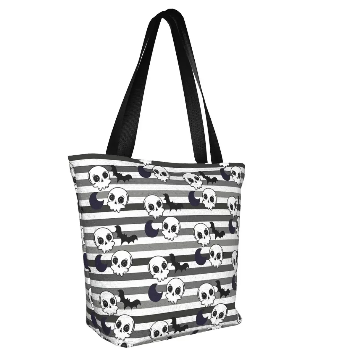 Sac fourre-tout Moons With Bats Skulls pour femmes, sacs à provisions d'épicerie, sacs à main gothiques en toile Halloween initiés, grande capacité