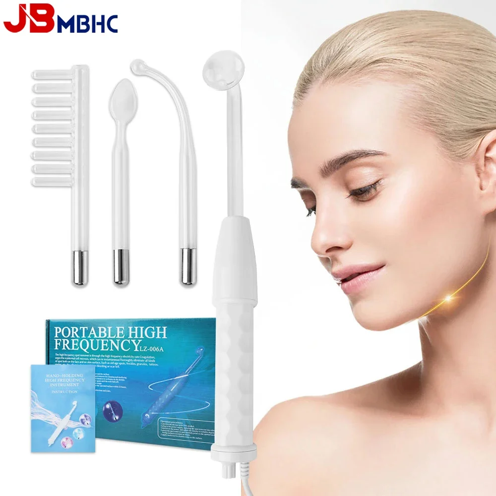 Portable Electrode High Frequency Facial Beauty Machine Electrotherapy Wand Glass Tube Face Cleansing Skin Tightening Device