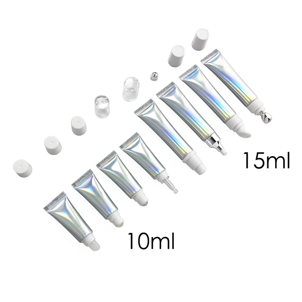 

10 мл 15 мл лазерный серебряный алюминиевый пластик ABL мягкий тюбик сжимаемая бутылка косметический блеск для губ эссенция крем многоразовый контейнер