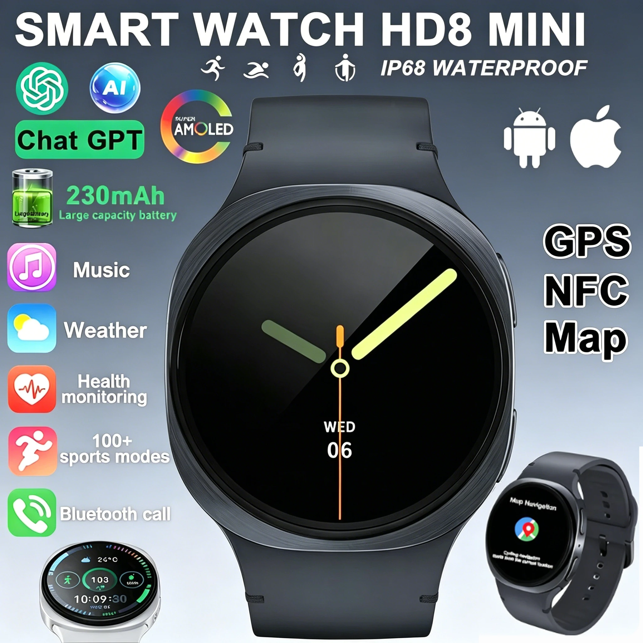 2026 New Watch GPS Track Smart Watches For Men Women Sport Heart Rate Bluetooth Call NFC IP68 Waterproof Compass Smartwatch .