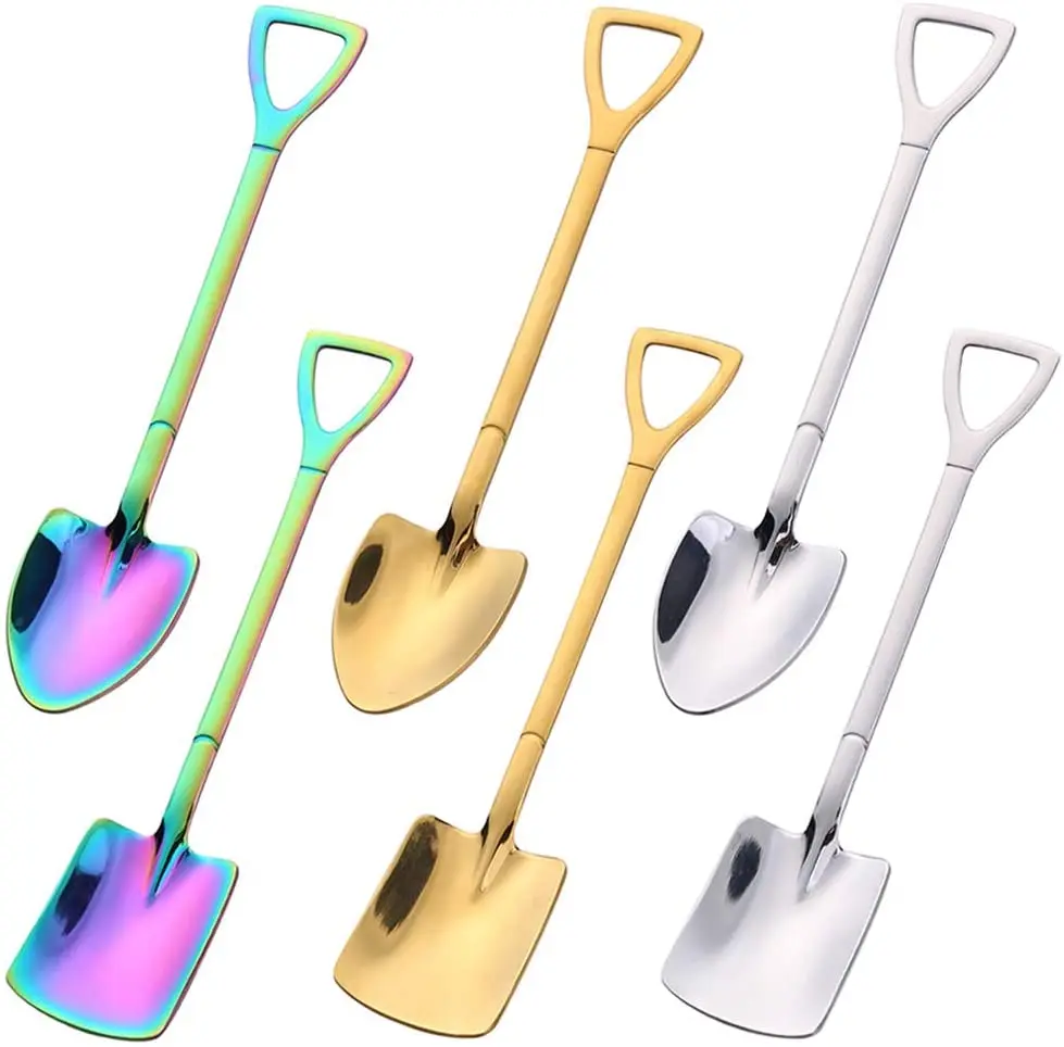 Stainless Steel Iron Shovel Mini Spoon Coffee Ice Cream Spoon Retro Cute Square Head Dessert Spoon Kitchen Gadget Accessories