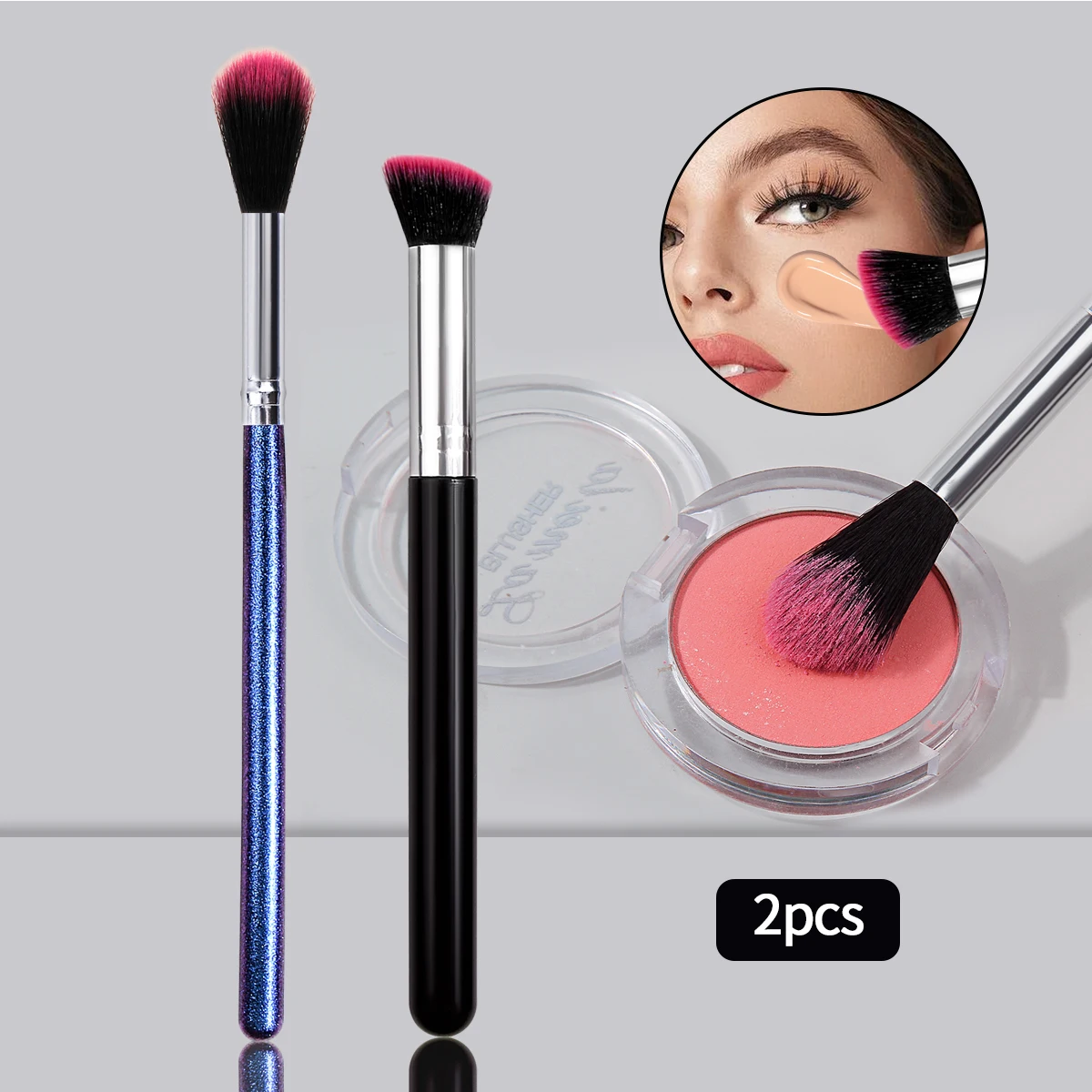 

New 2Pcs Slope Eyeshadow Brush Flame Highlighter Brush Fiber Hair Fluffy Eyeshadow Crease Blending Eye Contour Makeup Tool