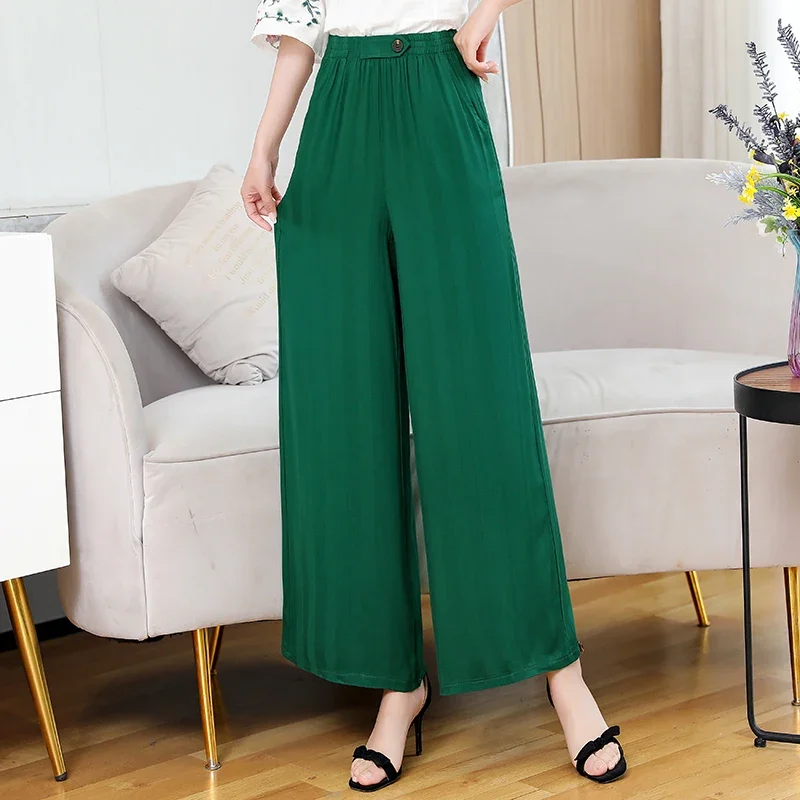 Pantaloni Oversize estivi da donna 2023 nuovi pantaloni elastici in vita a gamba larga pantaloni Casual a vita alta da donna