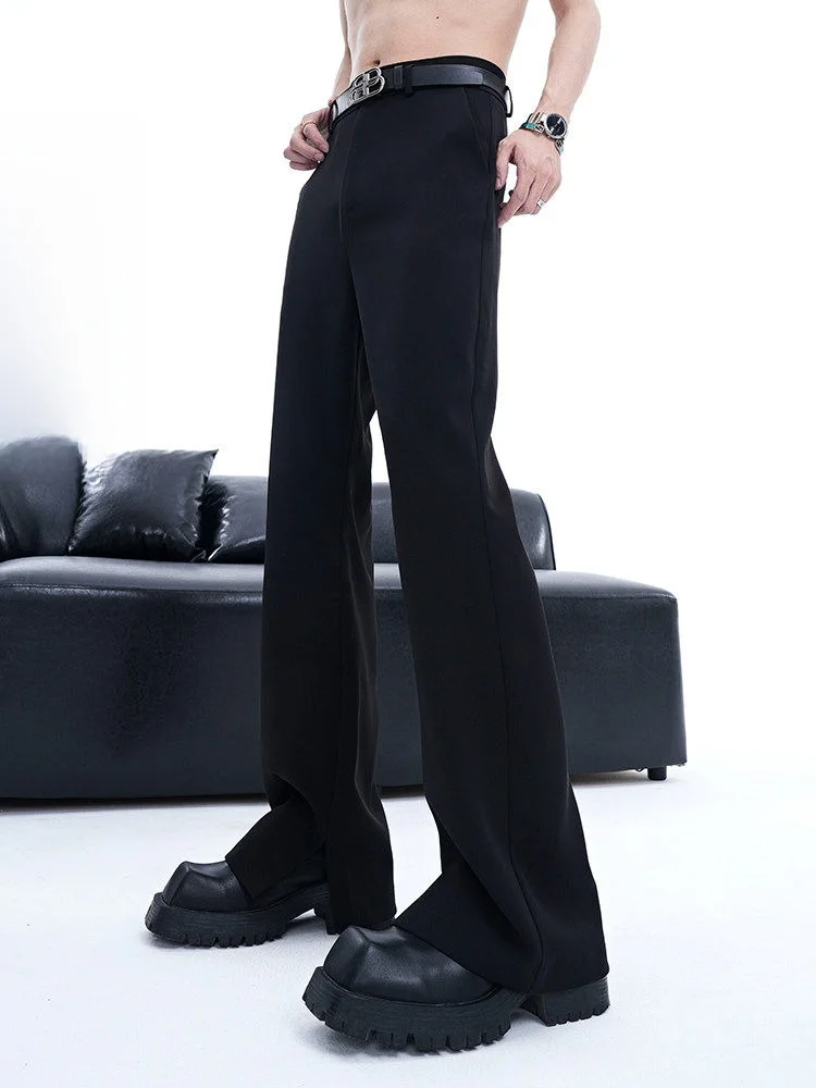 

Cleanfit Men's Summer Wide Leg Suit Pants Drapey High-End Feeling Slit Casual Straight Leg Trousers Korean Sle Pure Color