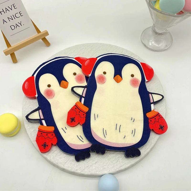 20Pcs/Bag Cute Penguin Decoupage Paper Napkins Cartoon Animal Paper Serviettes for Xmas Kid Birthday Party Tableware Decor