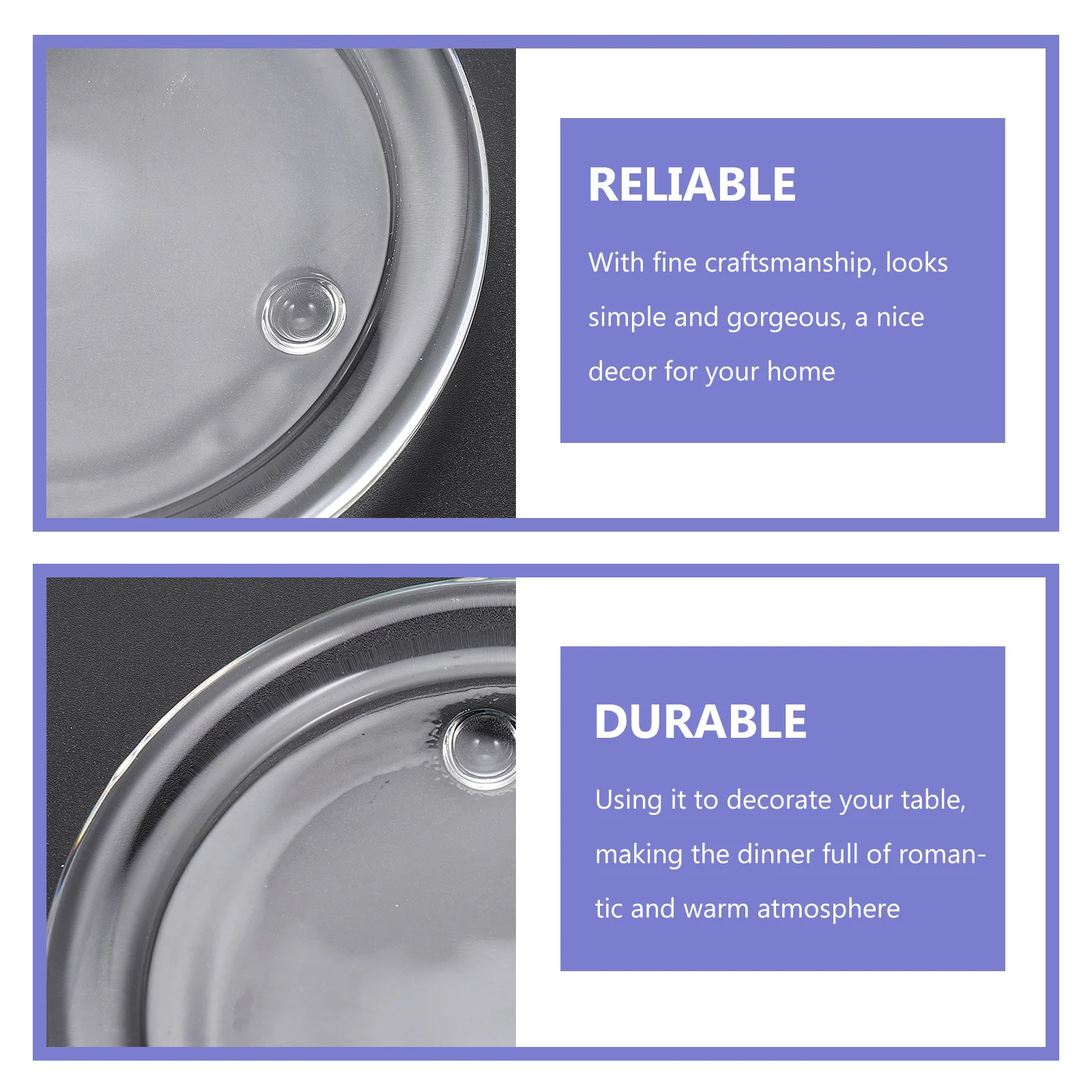 

2Pcs Glass Trays Round Transparent Table Decor Romantic Dinner Decoration Round Trays