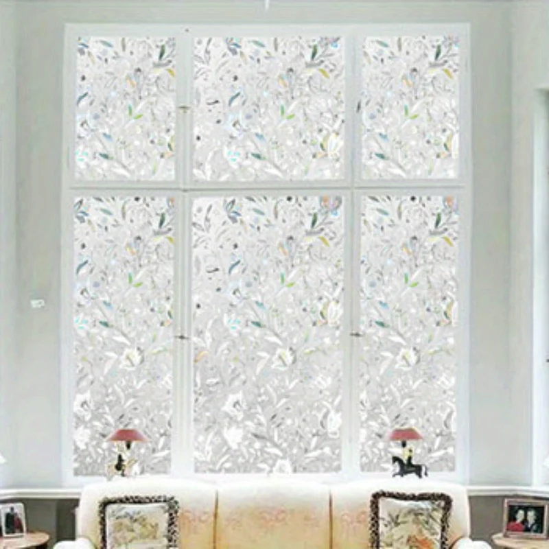 Floral Pattern Frosted Privacy Window Film Static Cling NoGlue Colored Decorative Easy Install for Office Living Room Home Glass