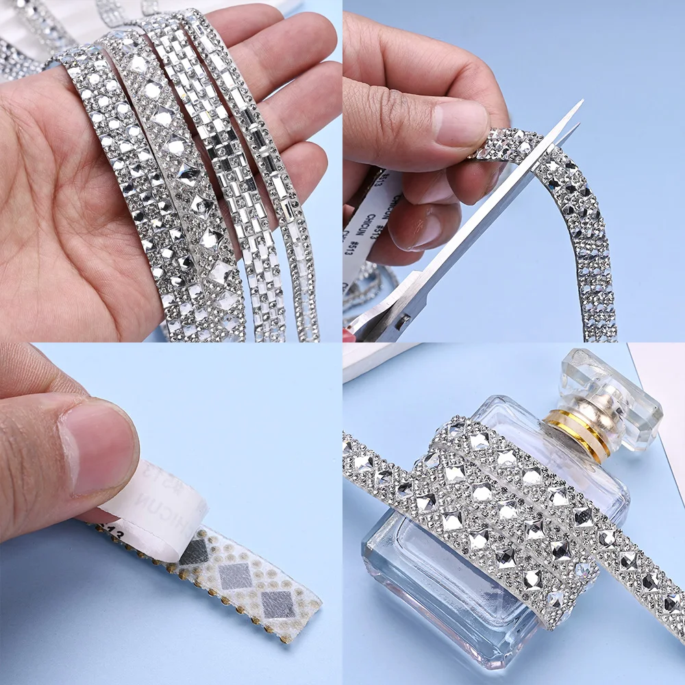 Selbstklebendes Strassband, Kristall-Bling-Klebestreifen für DIY-Bastelarbeiten, Schuhe, Taschen, Hochzeitsdekoration und Auto-Innenausstattung – Detail 4