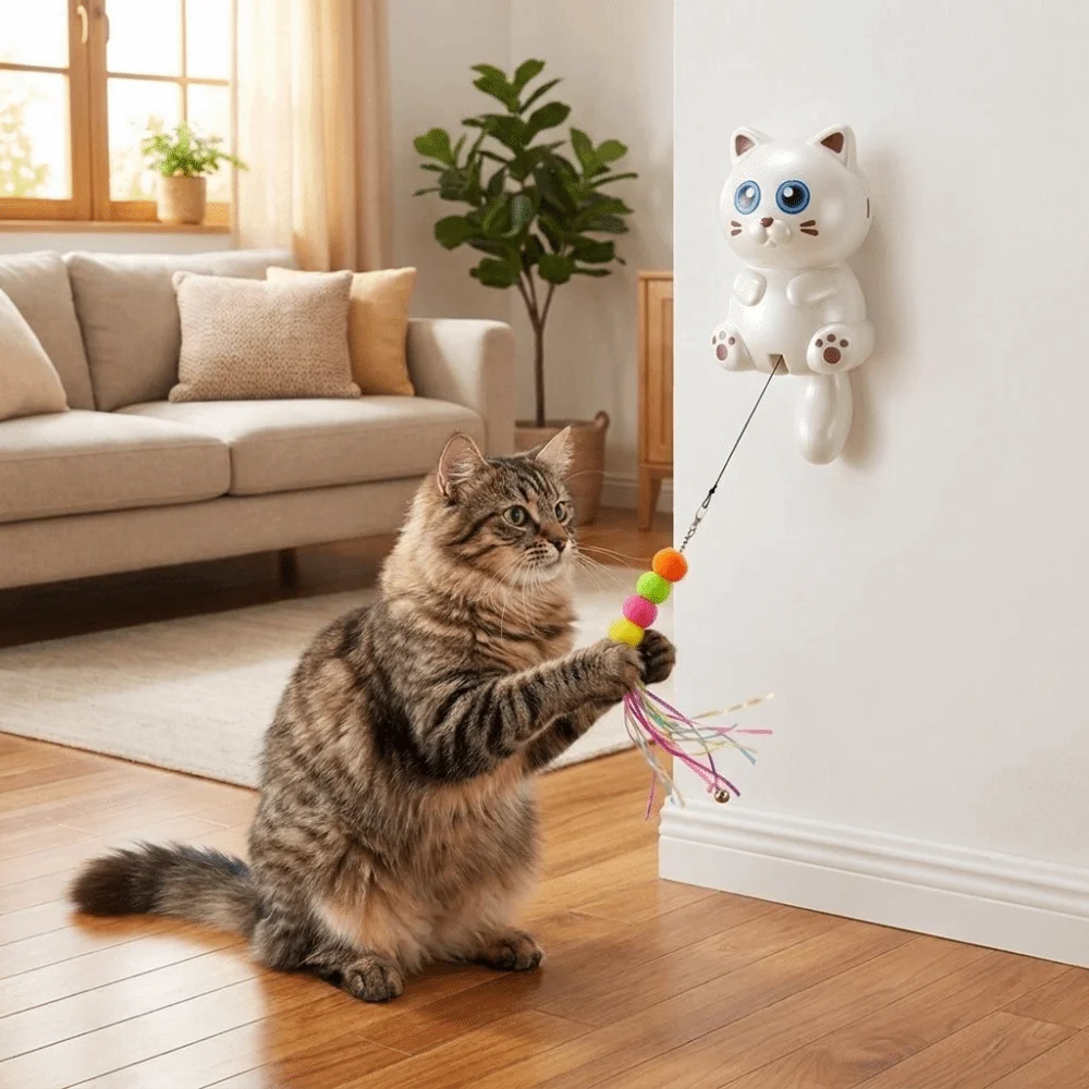 Smart Automatic Lifting Cat Retractable with Ball Bells Hanging Door Cat Elastic Rope Kitten Teasing Self-entertaining