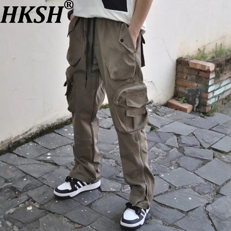 

HKSH весна лето американский High Street тяжелый ремесленный карман функциональная боковая молния модные прямые повседневные брюки-карго Ins HK7369